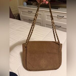 Tory Burch Brown Whipstitch Suede Chain Shoulder/Sling Bag